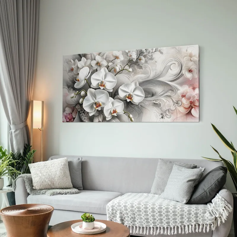 Botanical Framework Elegant White Orchids Floral Abstract