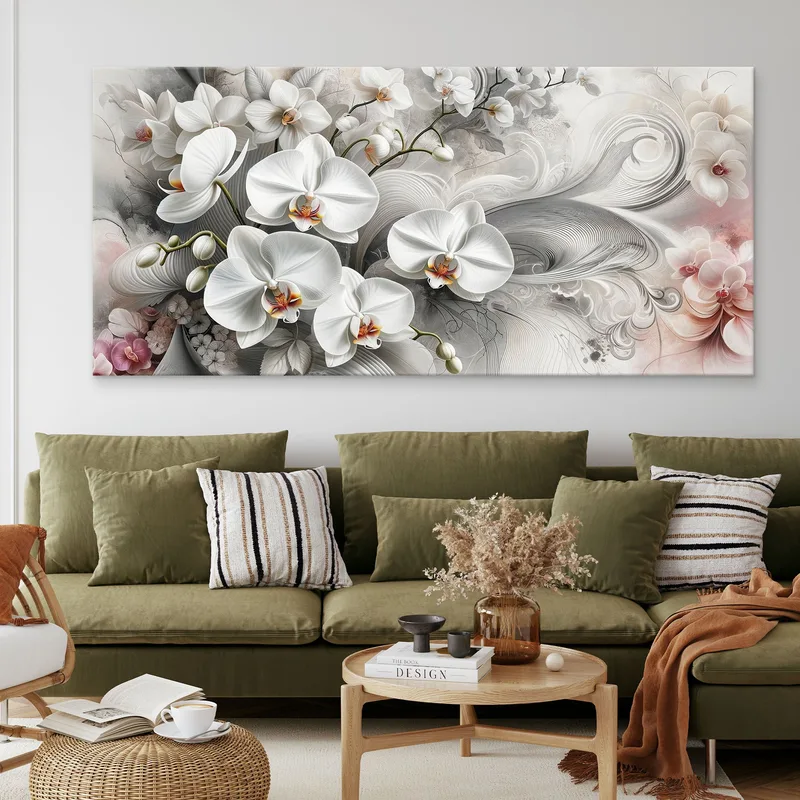Botanical Framework Elegant White Orchids Floral Abstract