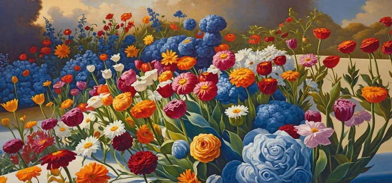 Pintura Botánica Explosión De Colores En El Jardín De Flores