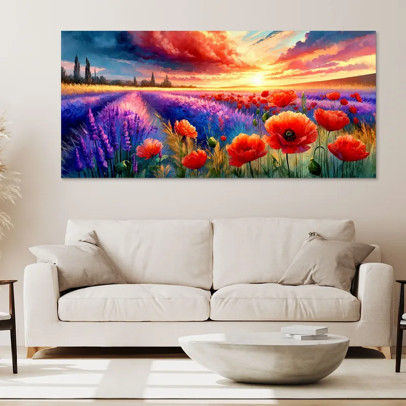 Quadro Botanico Papaveri E Lavanda Al Tramonto