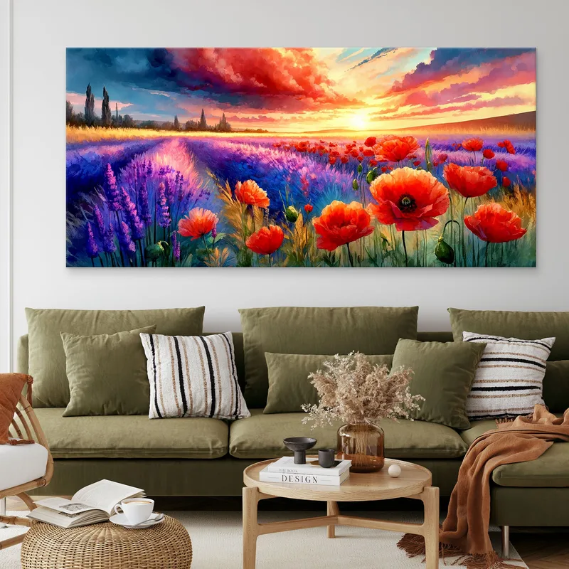 Quadro Botanico Papaveri E Lavanda Al Tramonto