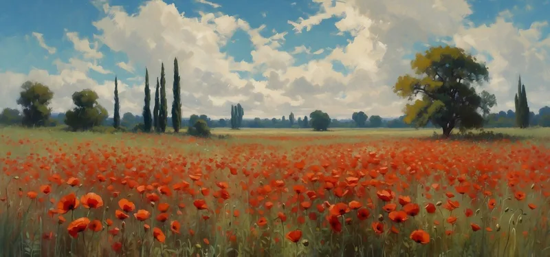 Botanische Malerei Pracht Der Mohnblumen Unter Dem Blauen Himmel