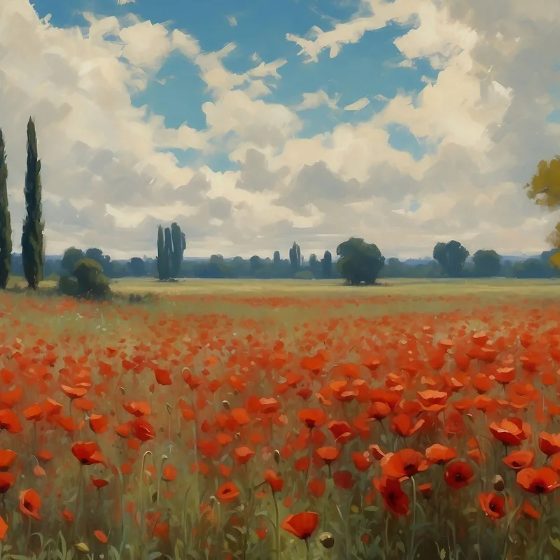 Botanische Malerei Pracht Der Mohnblumen Unter Dem Blauen Himmel
