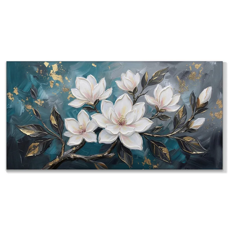 Toile artistique fleurs de magnolia blanches