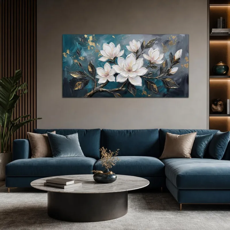 Toile artistique fleurs de magnolia blanches