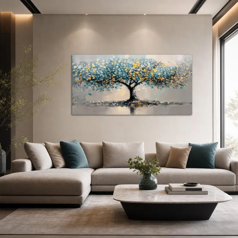 Arbre d'Automne Éclatant aux Feuilles Dorées tableau sur toile