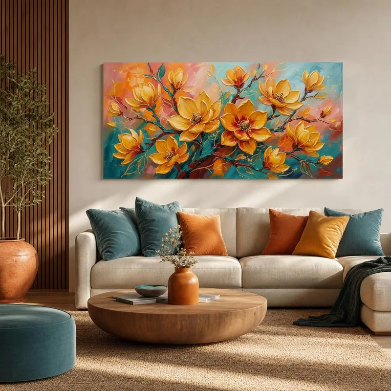 Fleurs de Magnolia Dorées tableau moderne