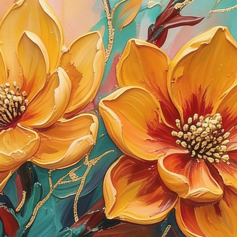 Fleurs de Magnolia Dorées tableau moderne