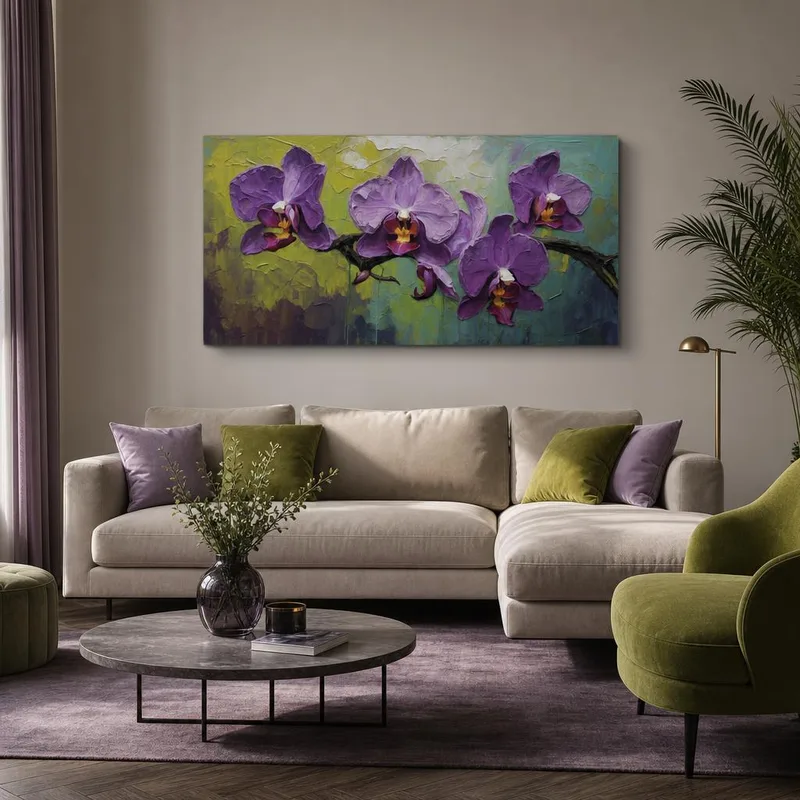 Toile artistique impression d'orchidée pourpre