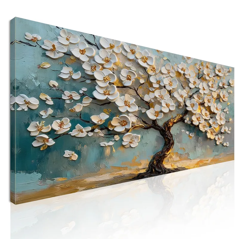 Toile artistique arbre floral blanc épanouissant