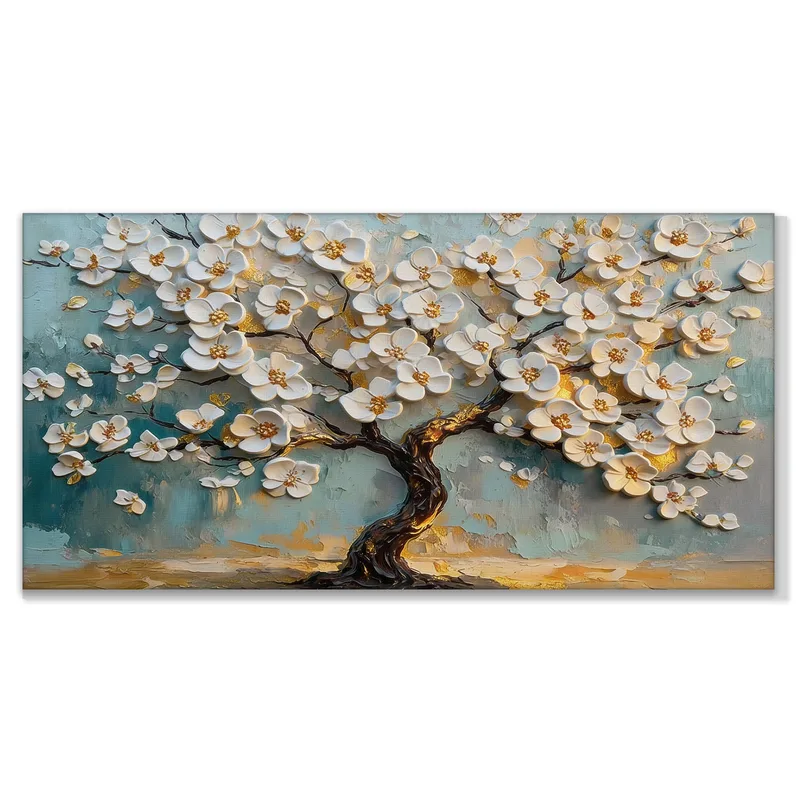 Quadro moderno fiorente albero floreale bianco
