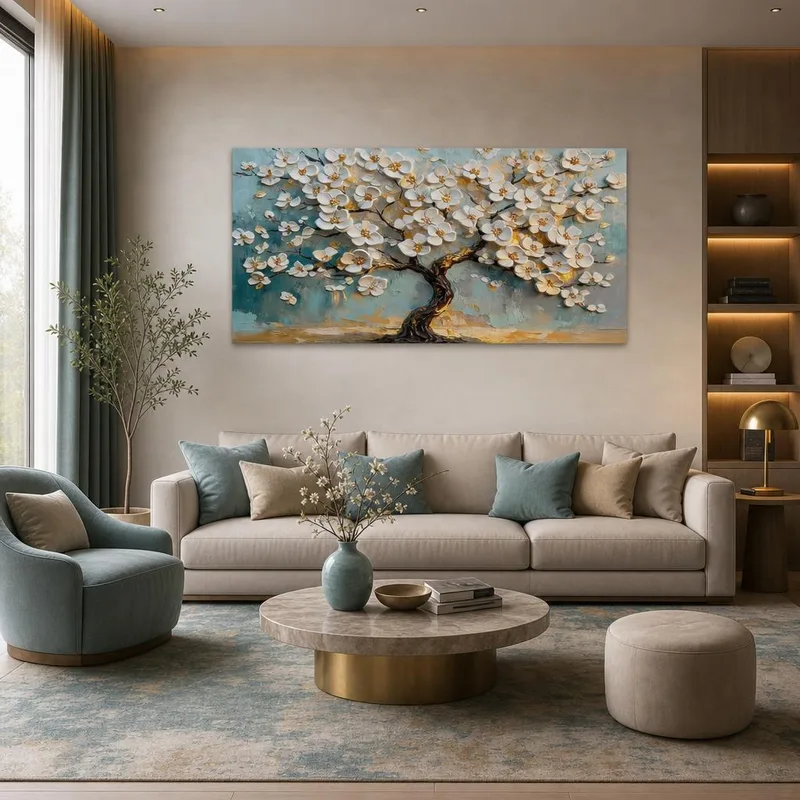 Quadro moderno fiorente albero floreale bianco