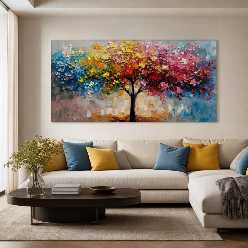 Toile artistique arbre florissant éclatant