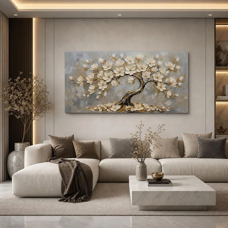 Arbre Fleurissant Doré tableau sur toile