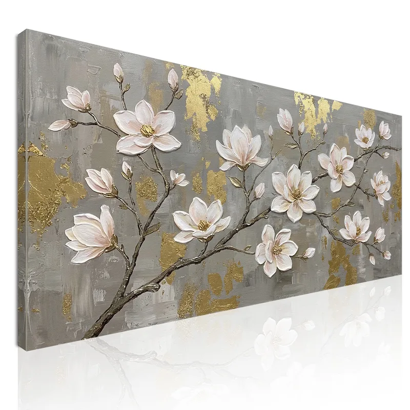 Impression sur toile magnolia sur texture dorée