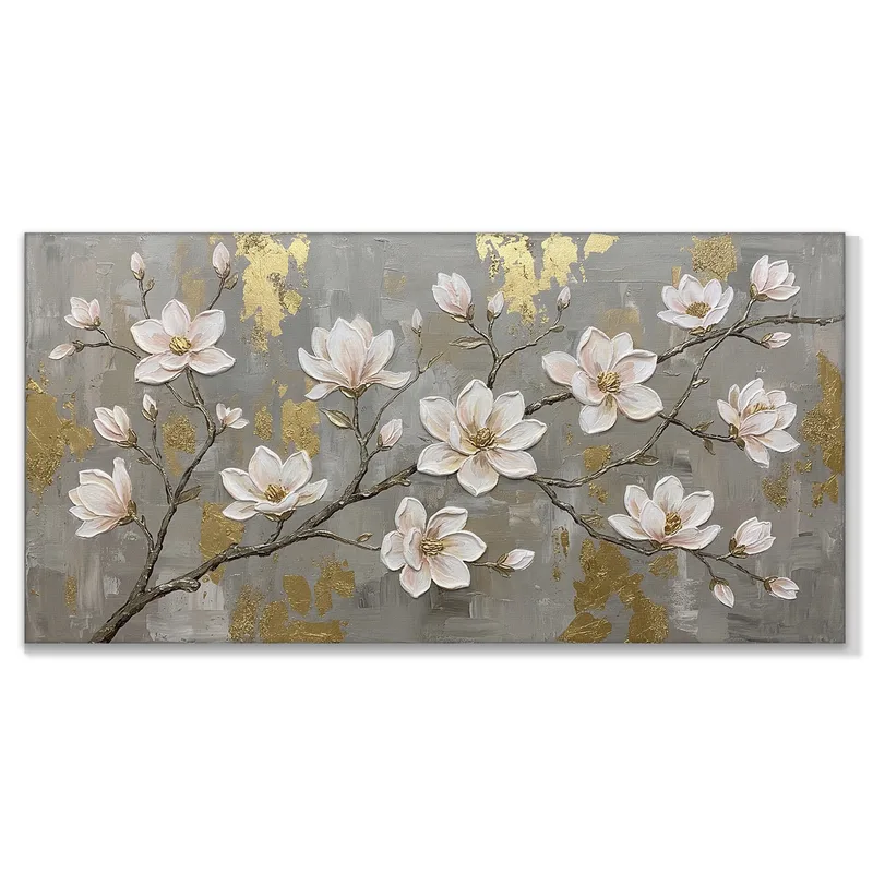 Impression sur toile magnolia sur texture dorée