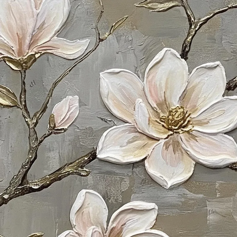 Impression sur toile magnolia sur texture dorée