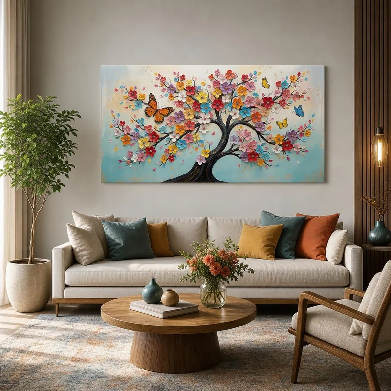 Arbre Papillon Floral Éclatant tableau moderne