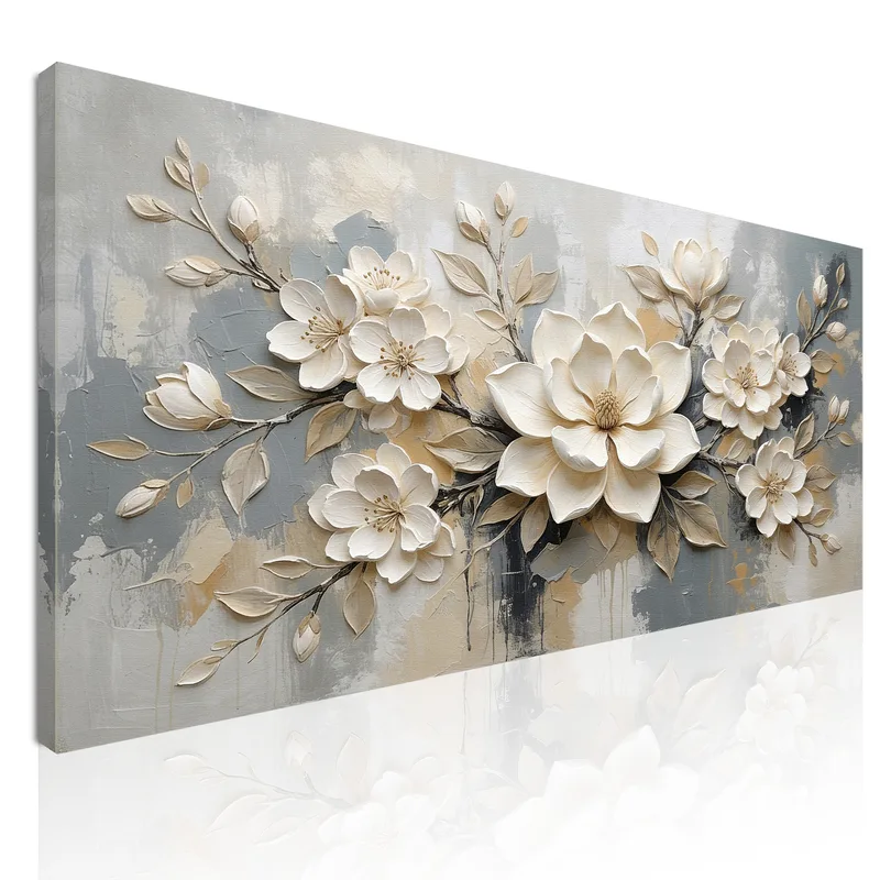 Toile artistique élégance florale ivoire
