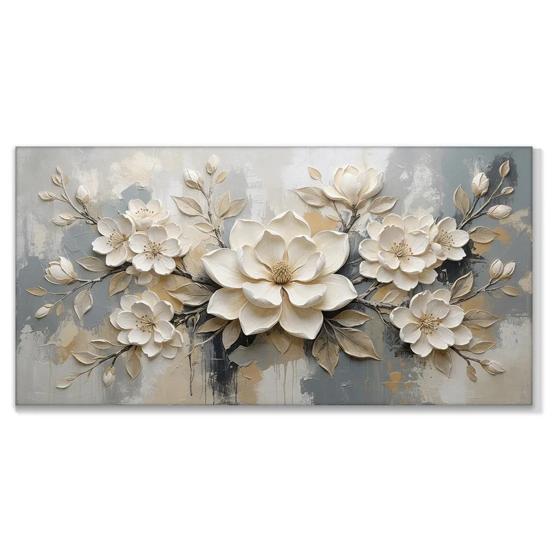 Toile artistique élégance florale ivoire