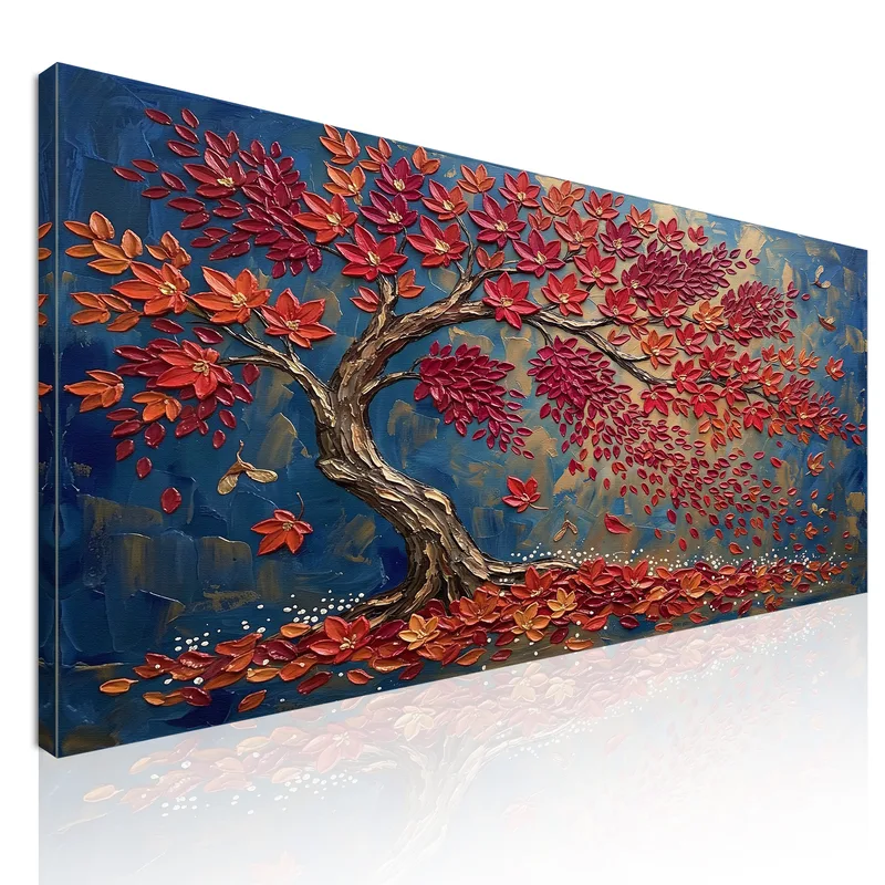 Toile artistique arbre rouge d'automne sur toile