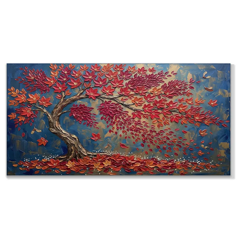 Toile artistique arbre rouge d'automne sur toile