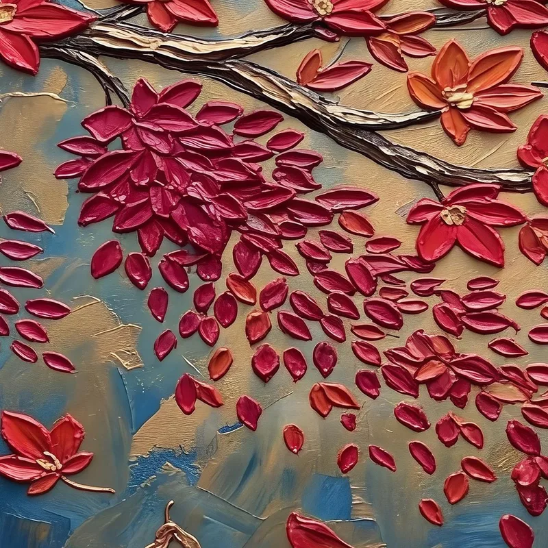 Toile artistique arbre rouge d'automne sur toile