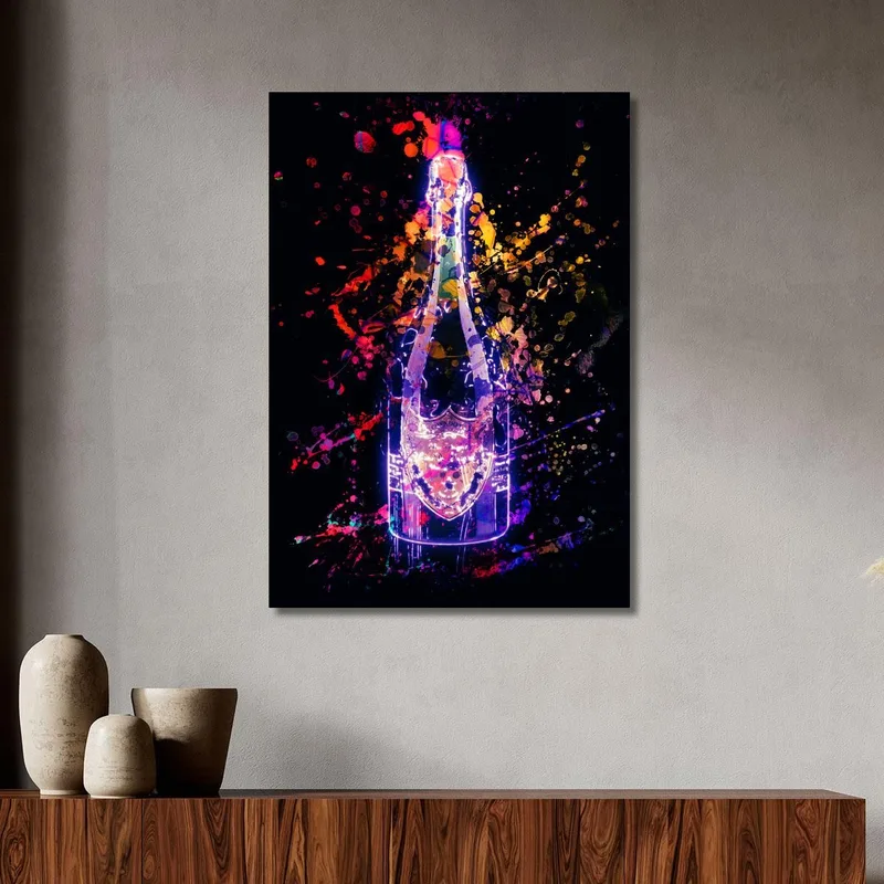 Peinture Abstraite Moderne Au Champagne Dom Pérignon Croquis Fluorescents