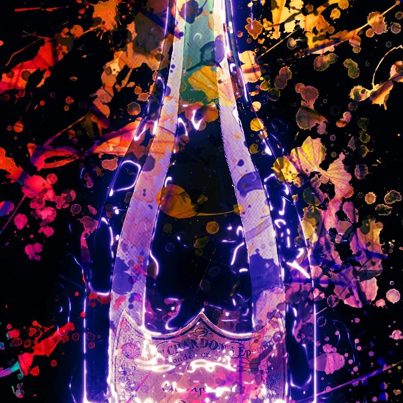 Peinture Abstraite Moderne Au Champagne Dom Pérignon Croquis Fluorescents