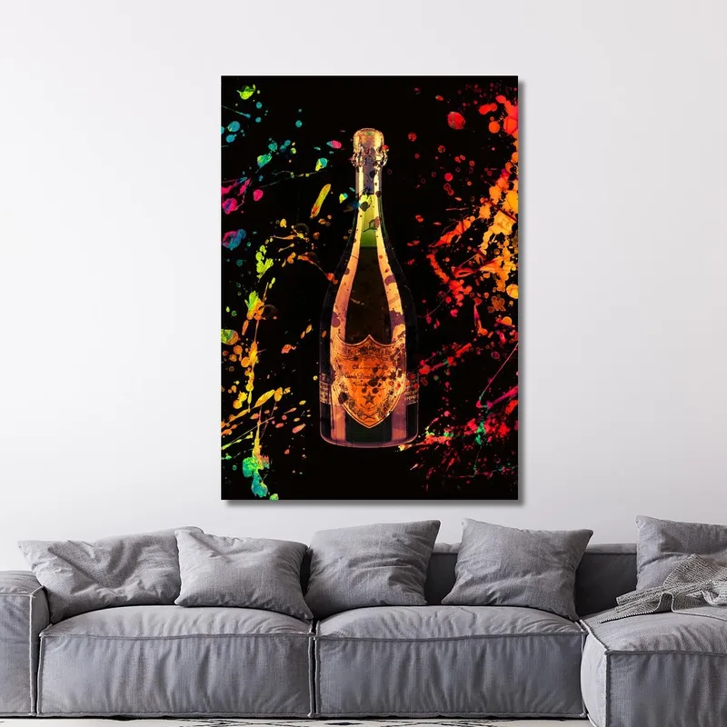 Quadro Moderno Champagne Astratto Moet Et Chandon Sfumature Arancioni Verdi