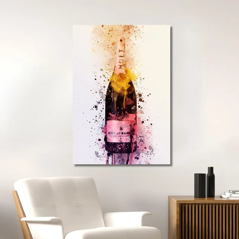 Pintura Abstracta Moderna De Champán Moet Et Chandon Bocetos Fluorescentes