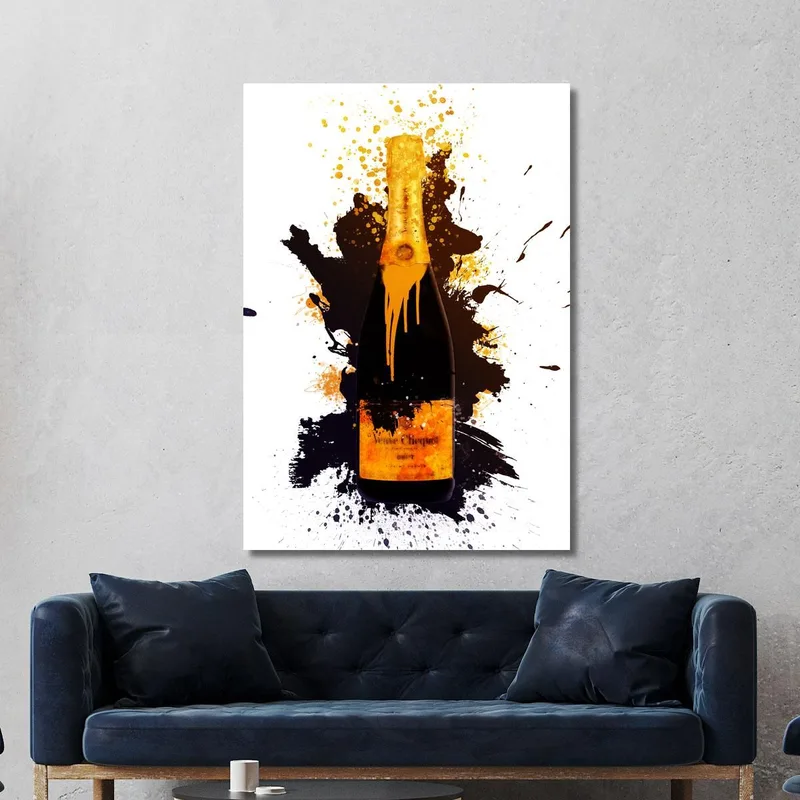Modernes Abstraktes Champagnergemälde Veuve Clicquot Cast Black