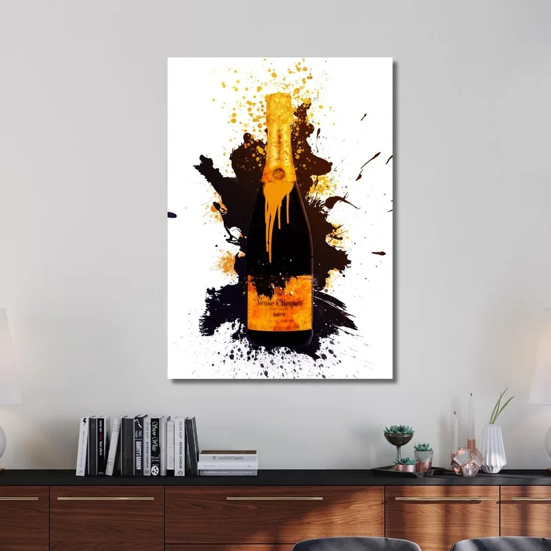 Modernes Abstraktes Champagnergemälde Veuve Clicquot Cast Black