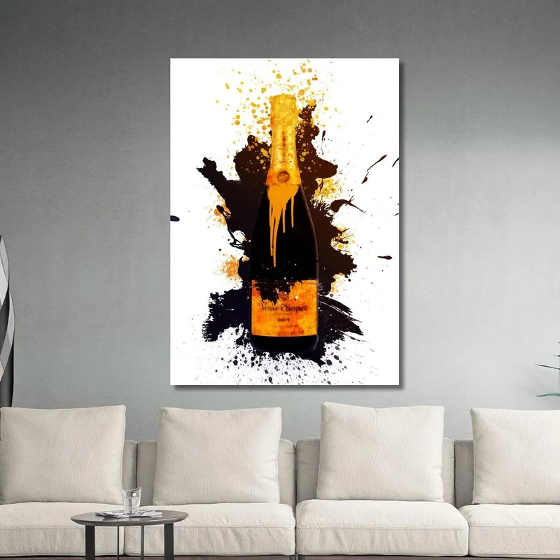 Modernes Abstraktes Champagnergemälde Veuve Clicquot Cast Black