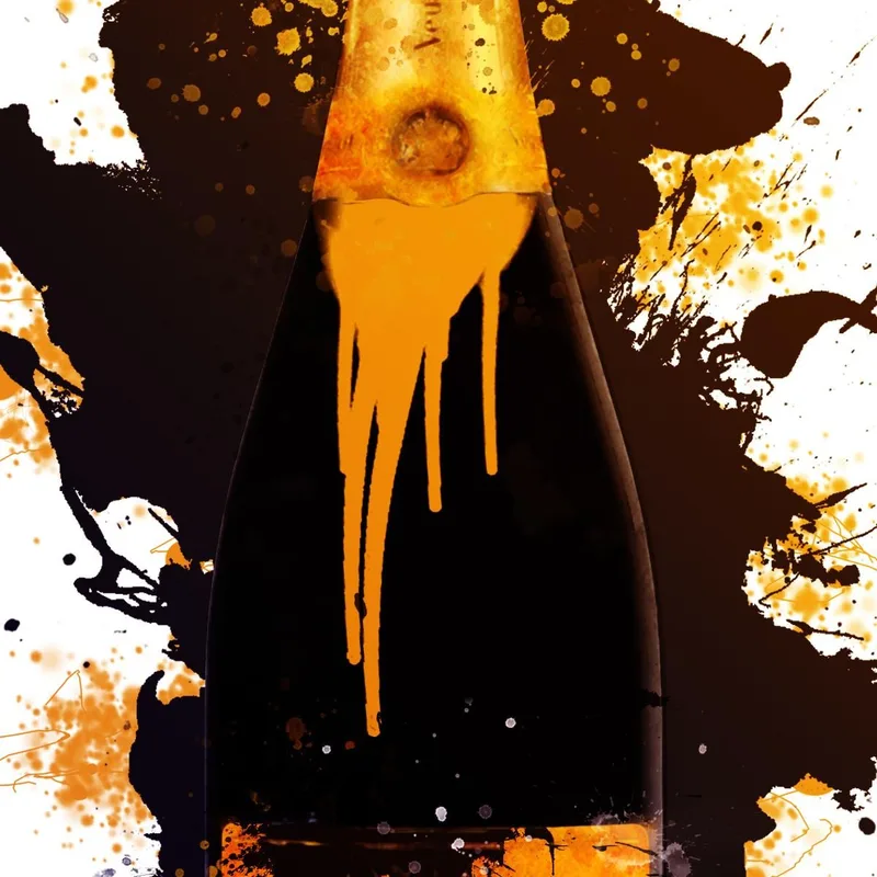 Modernes Abstraktes Champagnergemälde Veuve Clicquot Cast Black