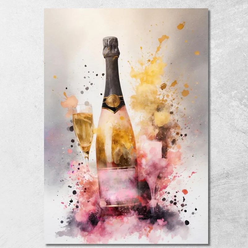 Modern Abstract Gold And Pink Champagne Painting With Glass Artistic Elegance canvas print