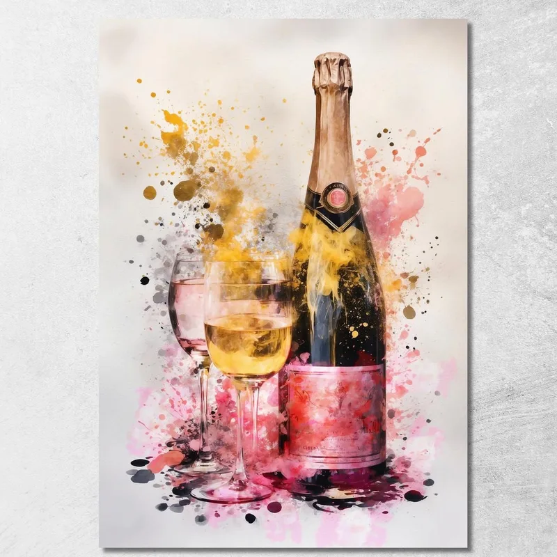 Modern Abstract Gold And Pink Champagne Painting With Glasses canvas print