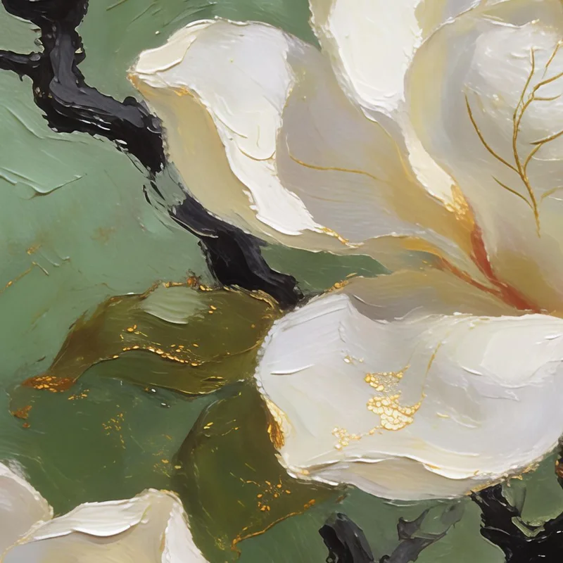 Quadro su tela fioriture di magnolia con accenti dorati