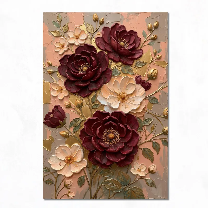 Élégance Florale Bourgogne et Crème tableau moderne