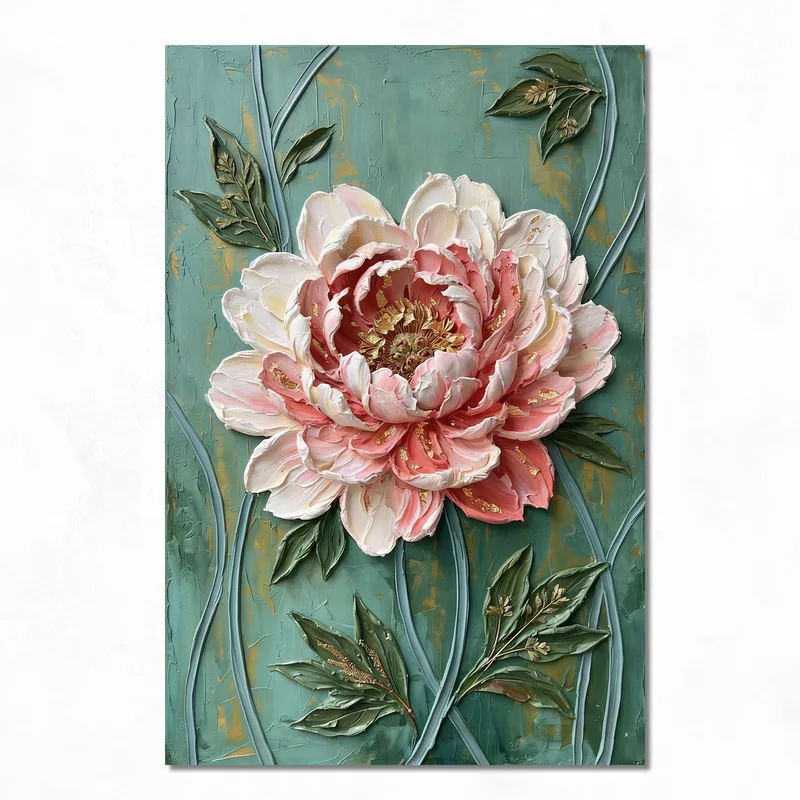 Pink Peony on Green Canvas modern canvas