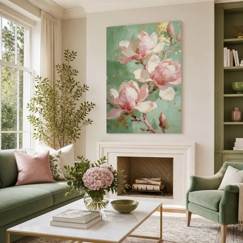 Impresion en lienzo flor de magnolia rosa