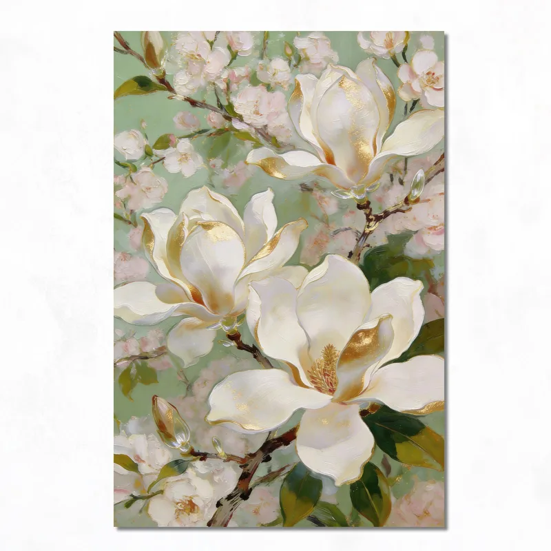 Quadro moderno fiori di magnolia bianchi