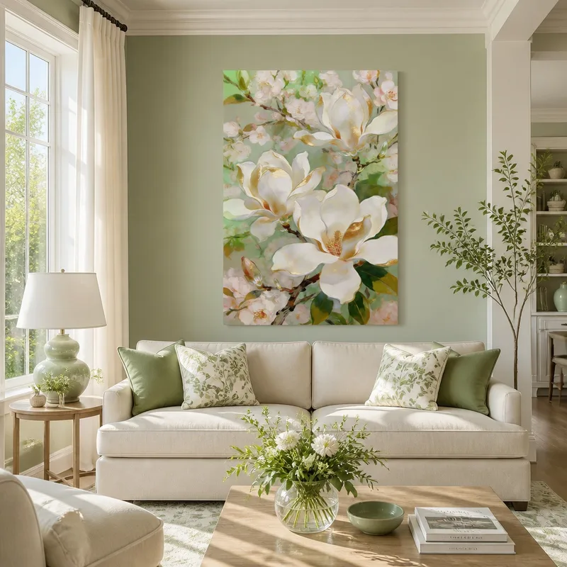 Quadro moderno fiori di magnolia bianchi