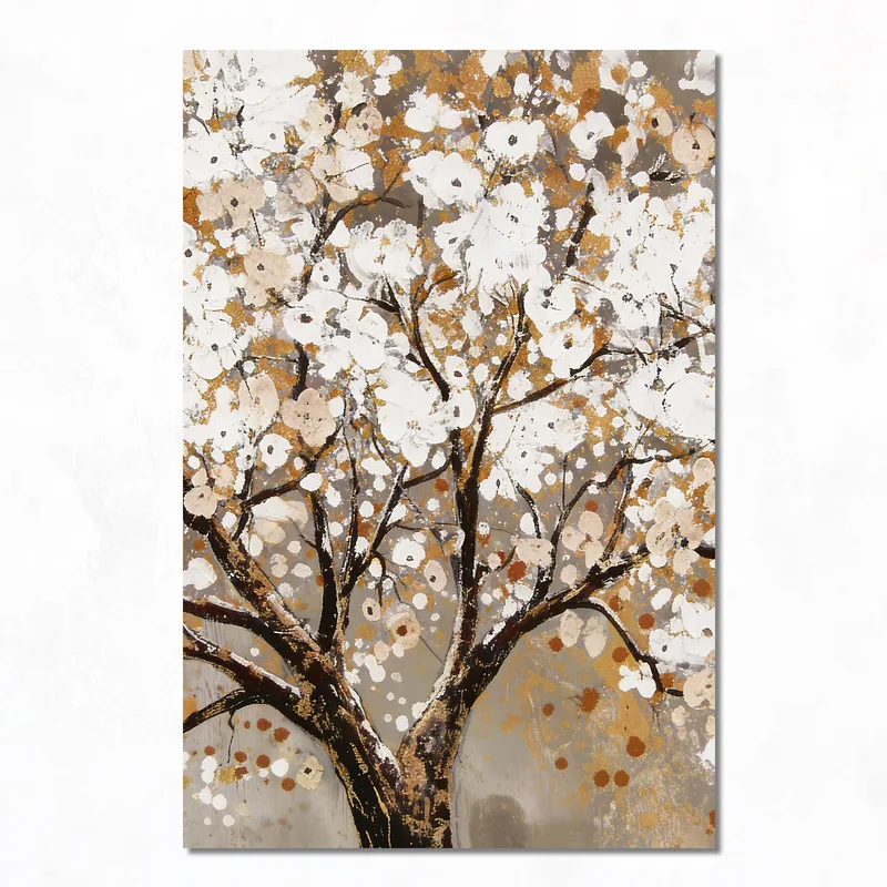 Arbre Abstrait Fleurie Doré tableau sur toile
