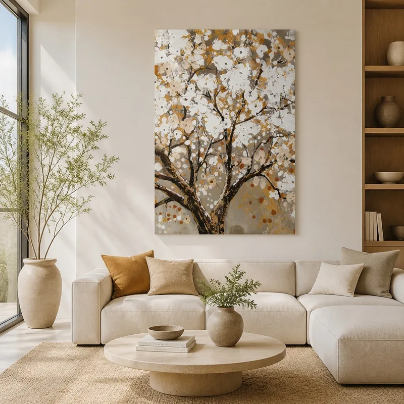 Arbre Abstrait Fleurie Doré tableau sur toile