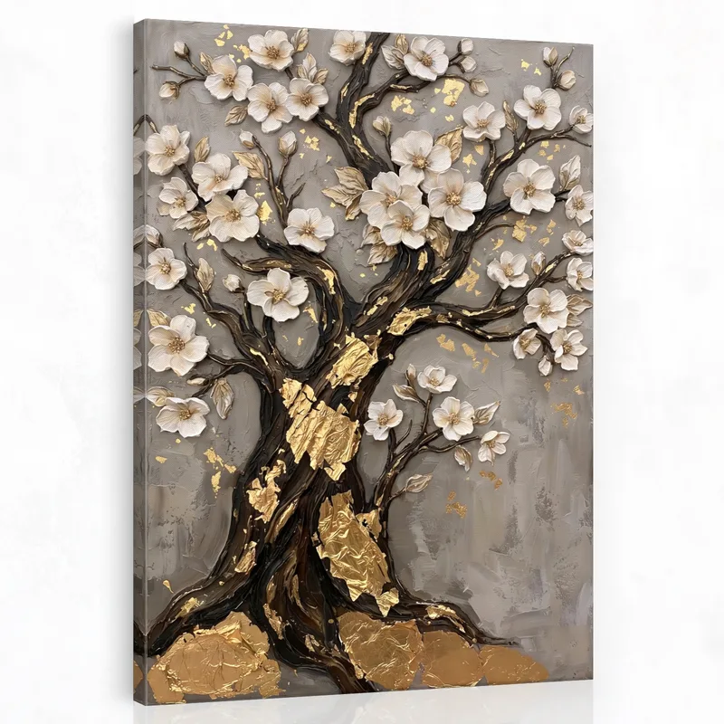 Stampa su canvas albero floreale dorato