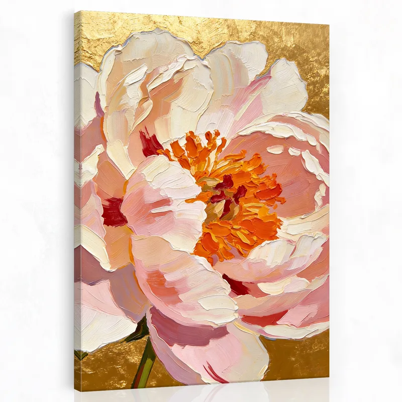 Quadro moderno fiore di peonia su sfondo oro