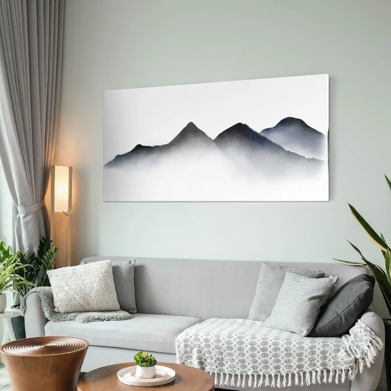 Abstract Landscape Painting Misty Mountains Blue And Gray Minimalist Landscape Art