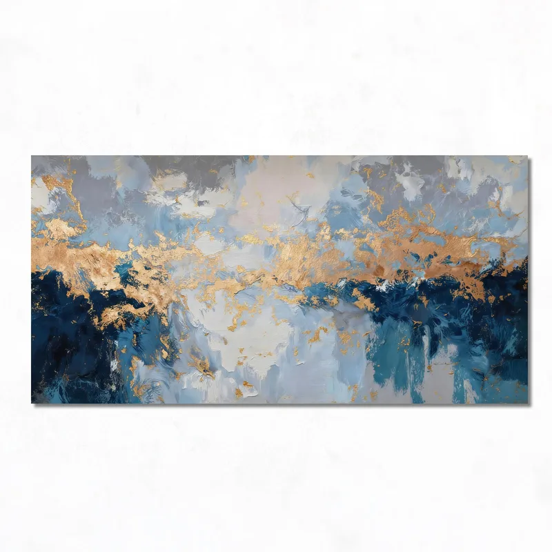 Canvas art print blue gold abstract swirl