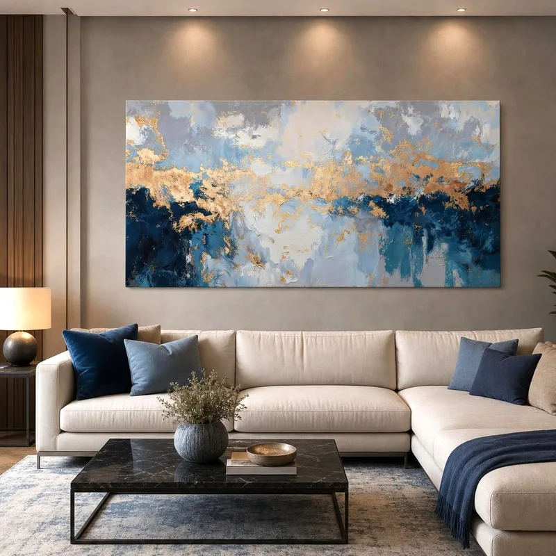 Canvas art print blue gold abstract swirl